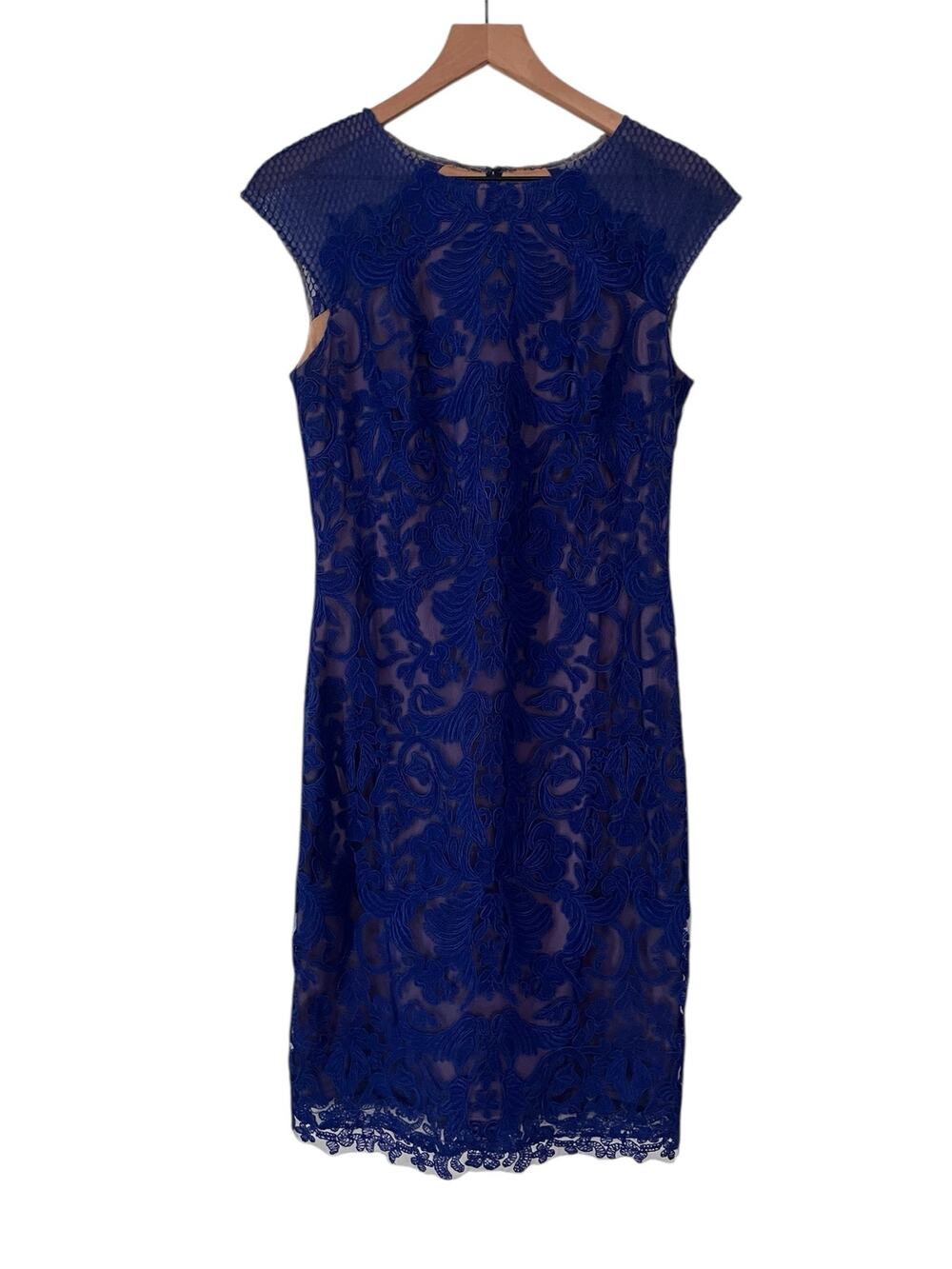 Tadashi Shoji Jaslene Lace Overlay Cap Sleeve Pencil Sheath Dress Size 8